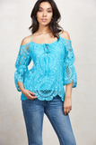 LAIA OPEN SHOULDER TOP (Aqua)-VT1283