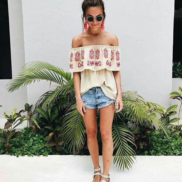 LOTUS OFF SHOULDER TOP (Cream)-CVT1507
