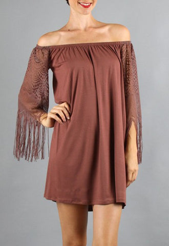 FARRAH OFF SHOULDER DRESS (Brown)- VD9215