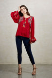 DIANNE PEASANT TUNIC BLOUSE (WINE)-CVT1486