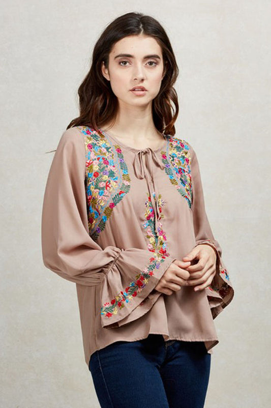 DIANNE PEASANT TUNIC BLOUSE (CAMEL)-CVT1486