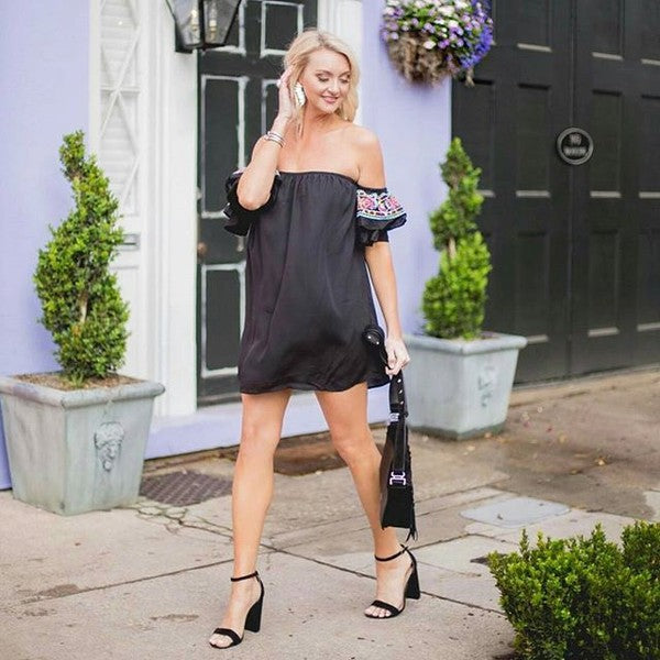 LOTUS COLD SHOULDER MINI DRESS (Black)-CVD1506N