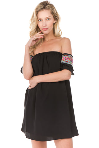 LOTUS COLD SHOULDER MINI DRESS (Black)-CVD1506N