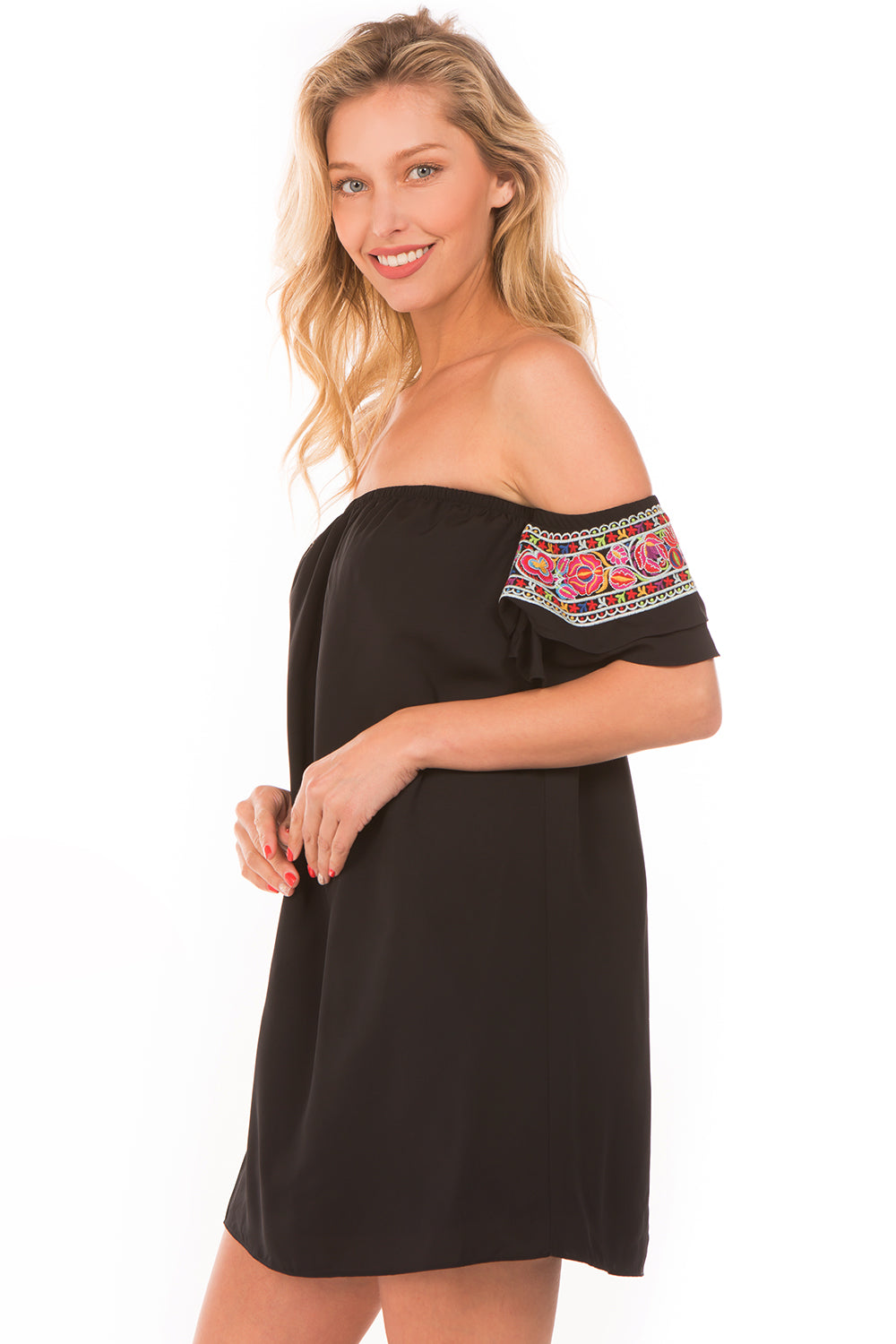 LOTUS COLD SHOULDER MINI DRESS (Black)-CVD1506N
