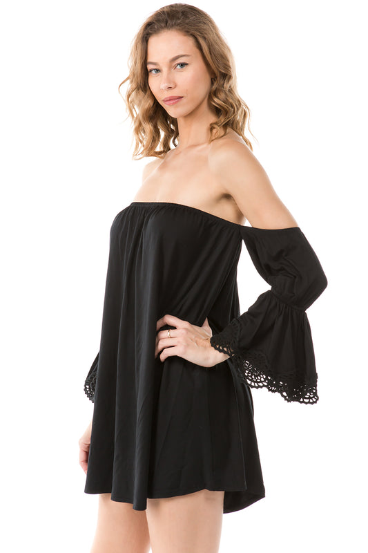 SOLID FABIOLA OFF SHOULDER DRESS (BLACK)- CVD1705S