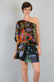 TRIBAL ONE SHOULDER DRESS (Black)-D7134