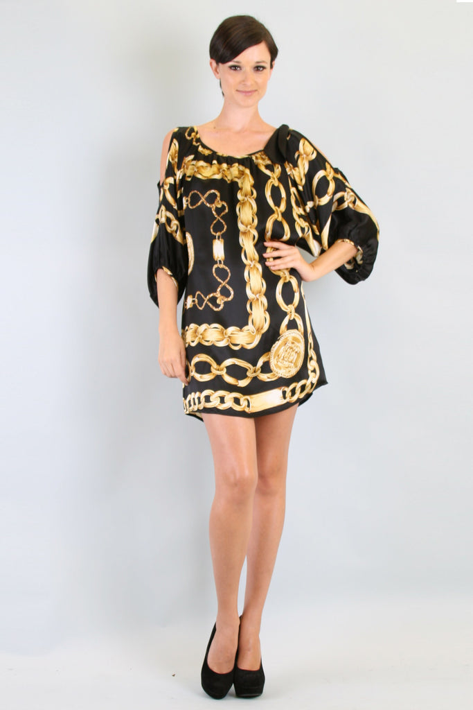 CHAIN SMOCK DRESS (Blk/Chain)- D7416