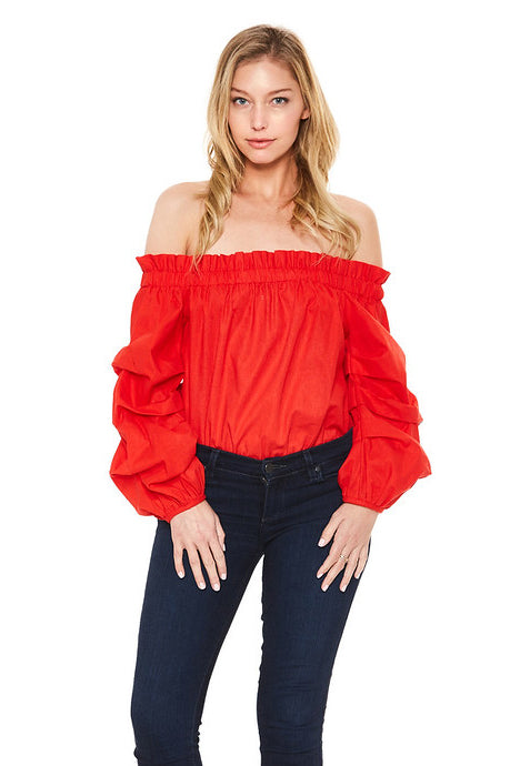 HAZEL OFF SHOULDER BODYSUIT (Red)-VT2077
