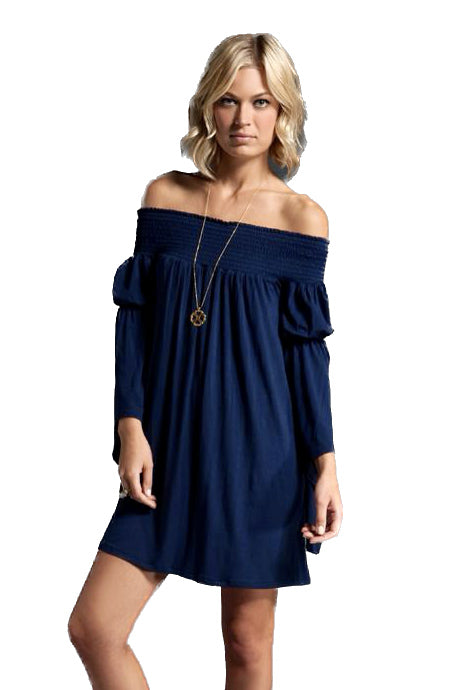 AUBREY OFF SHOULDER DRESS (Navy)-JD7099