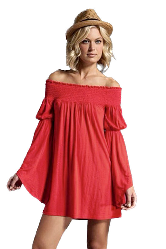 AUBREY OFF SHOULDER DRESS (RED)-JD7099