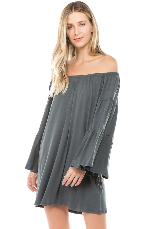 JENNA OFF SHOULDER DRESS (CHARCOAL)-JD7461