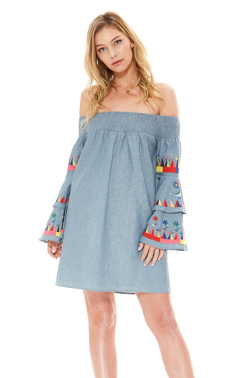 JOEY OFF SHOULDER DRESS (Denim)-CVD1836