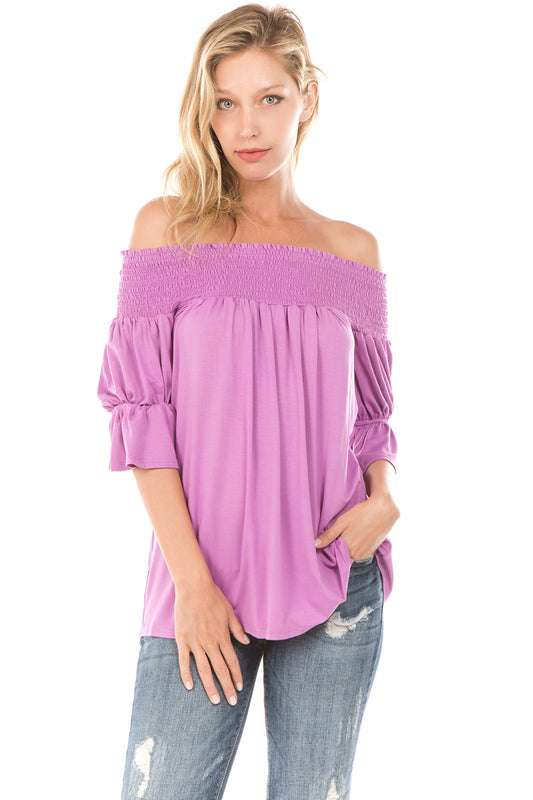 AUBREY OFF SHOULDER HALF SLEEVE TOP (L. VIOLET)- JT7101