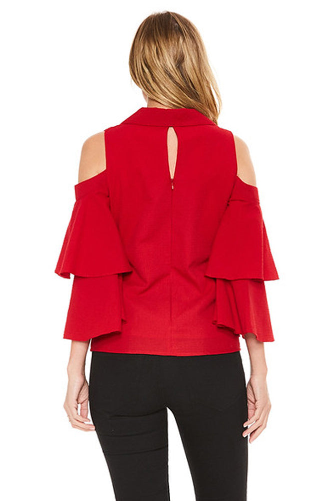 MABEL OPEN SHOULDER TOP (Red)-VT2059