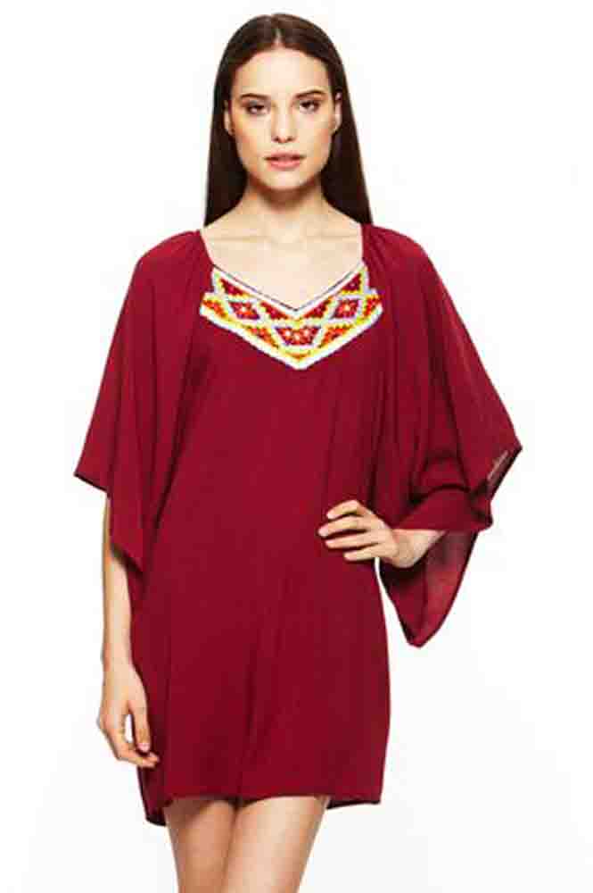 OLIVIA SMOCK DRESS (BURGUNDY)-CVD7926