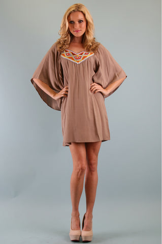 OLIVIA SMOCK DRESS (TAUPE)-CVD7926