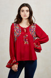 DIANNE PEASANT TUNIC BLOUSE (WINE)-CVT1486