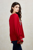 DIANNE PEASANT TUNIC BLOUSE (WINE)-CVT1486