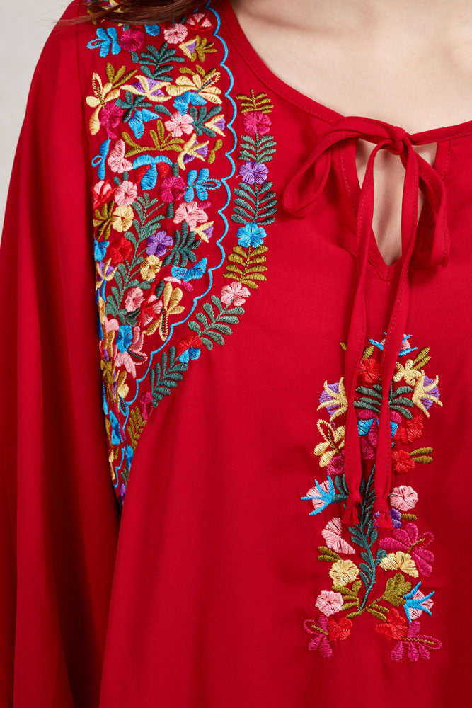 DIANNE PEASANT TUNIC BLOUSE (WINE)-CVT1486