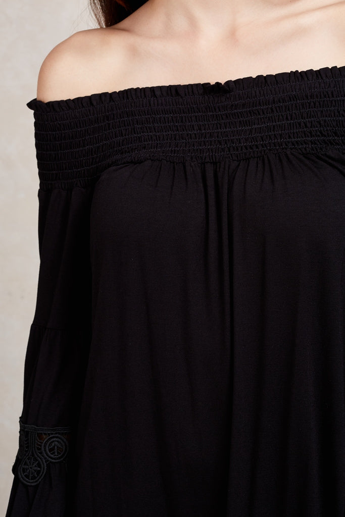 BAMBI OFF THE SHOULDER MINI DRESS (BLACK)-VD1235