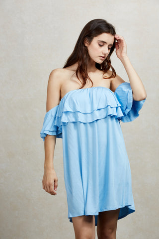 HERA OFF SHOULDER MINI DRESS (BABY BLUE, BLACK)-VD1632