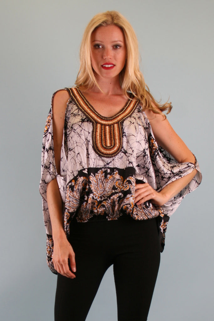 DAHLIA KIMONO SLEEVE TOP (BLACK)- T8490