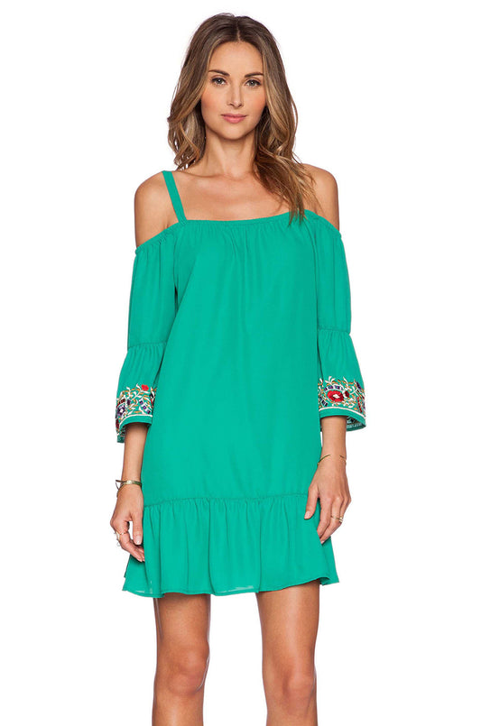 Rowena Cold Shoulder Dress (Teal)-CVD9459