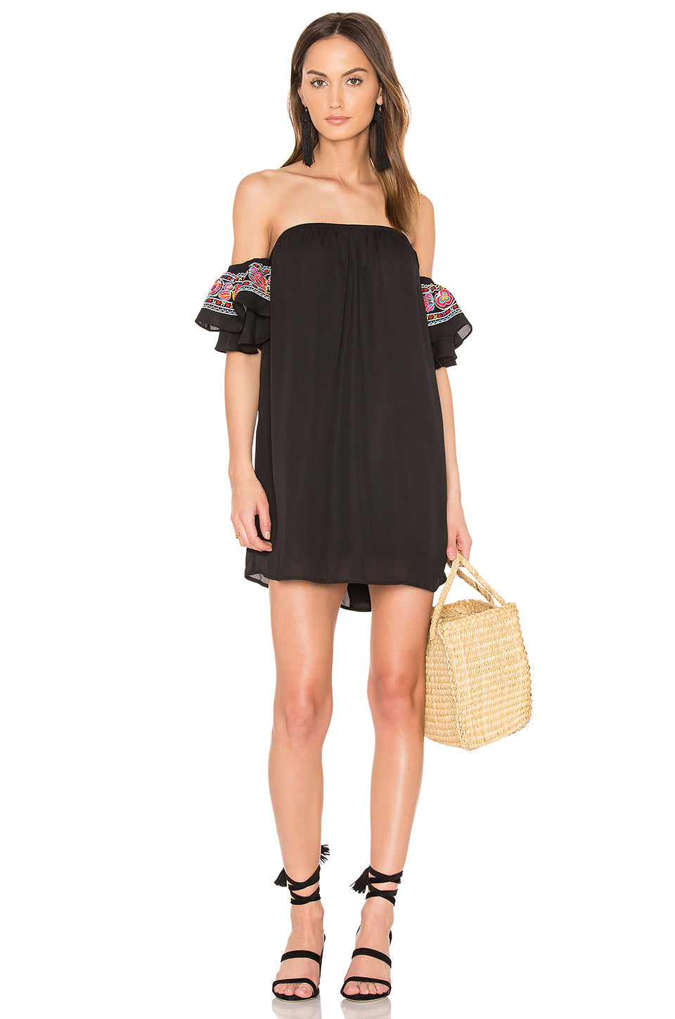 LOTUS COLD SHOULDER MINI DRESS (Black)-CVD1506N
