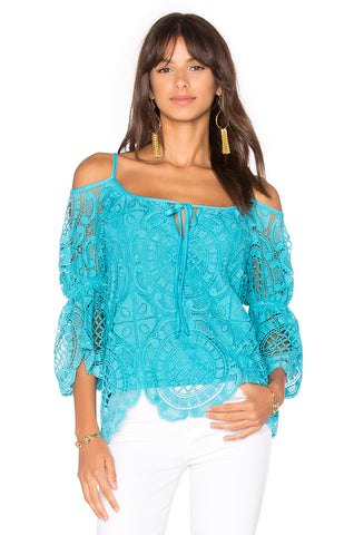 LAIA OPEN SHOULDER TOP (Aqua)-VT1283
