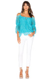 LAIA OPEN SHOULDER TOP (Aqua)-VT1283