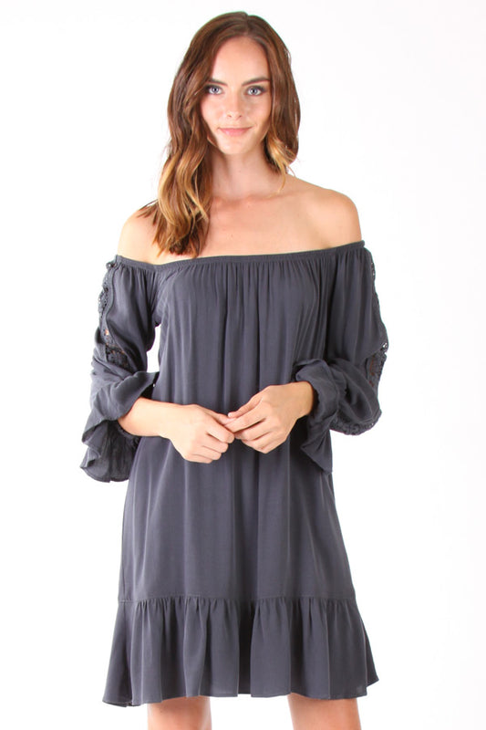 DACIA OFF SHOULDER DRESS(CHARCOAL)- VD1122