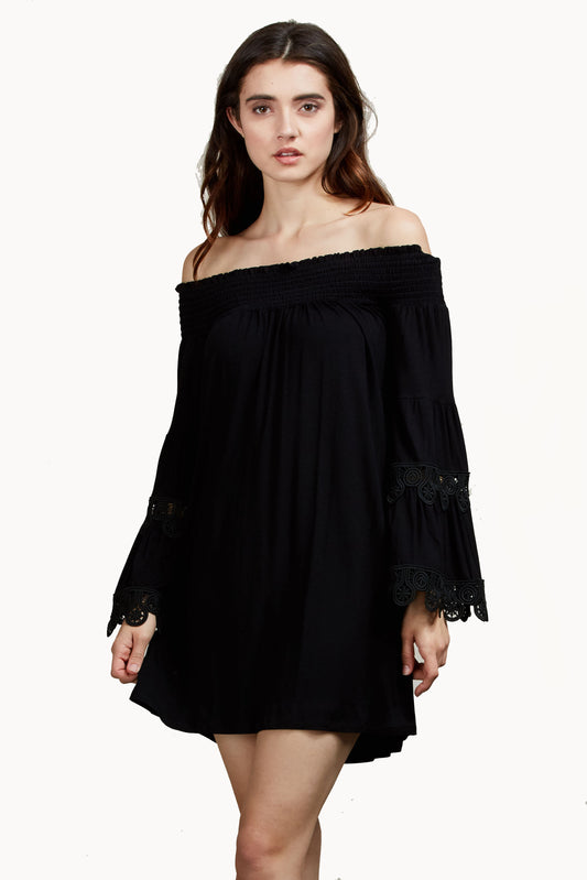 BAMBI OFF THE SHOULDER MINI DRESS (BLACK)-VD1235