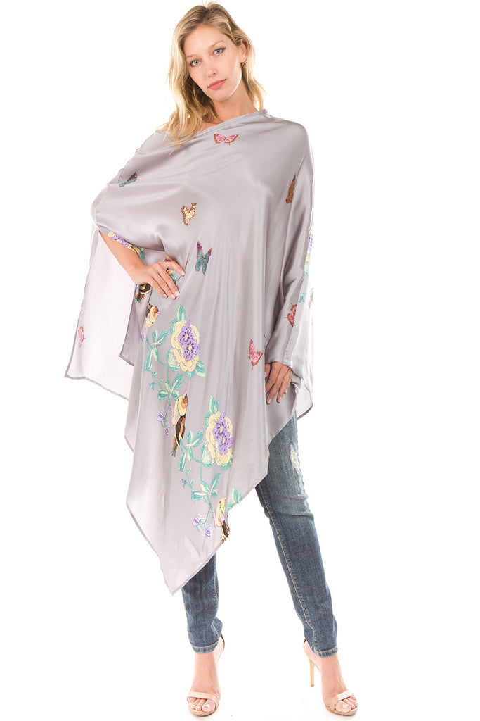 PONCHO SILK DRESS (Grey)- VD1642