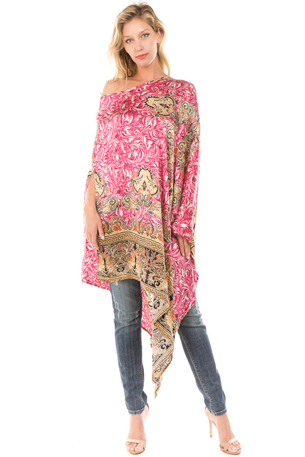 PONCHO SILK DRESS (Fuschia)- VD1642