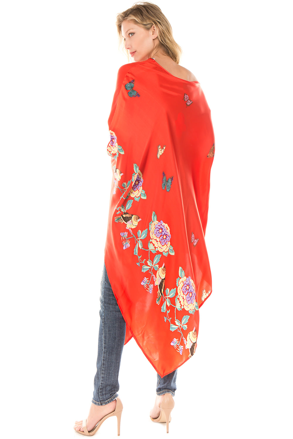 PONCHO SILK DRESS (Red)- VD1642
