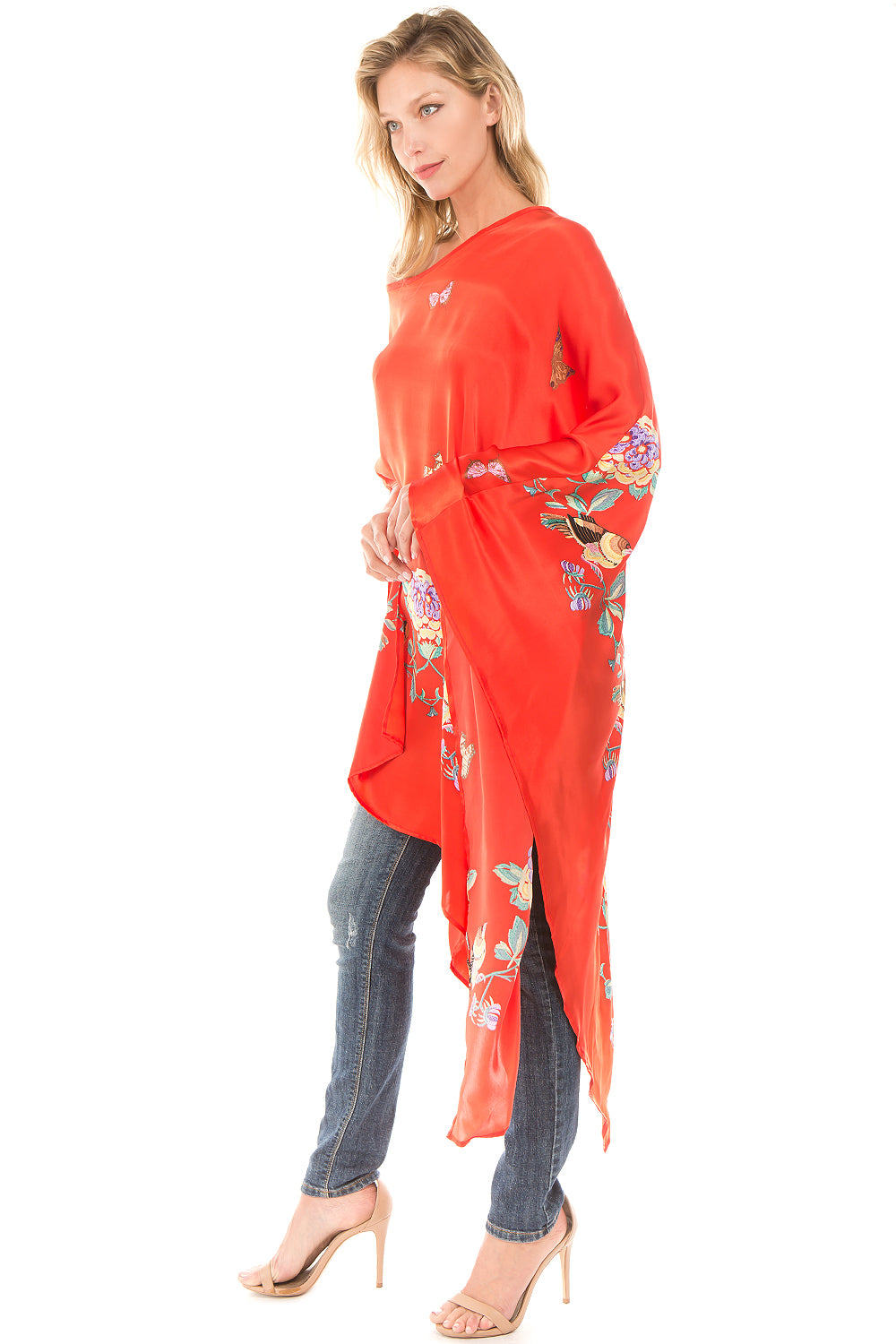 PONCHO SILK DRESS (Red)- VD1642