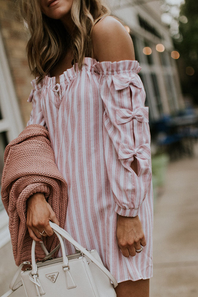 BONNIE OFF THE SHOULDER DRESS (Rose)-VD1799