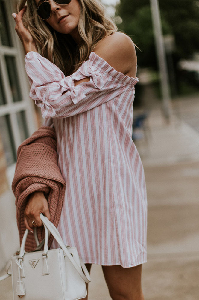BONNIE OFF THE SHOULDER DRESS (Rose)-VD1799