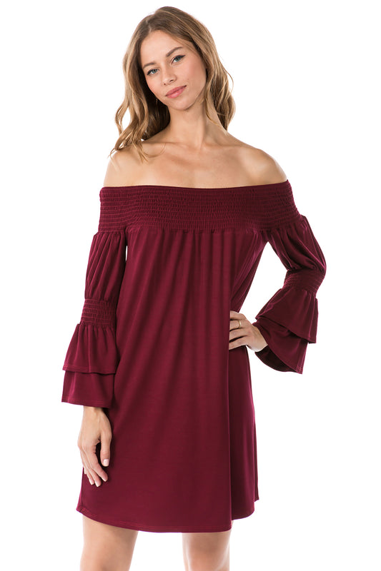 DAISY OFF SHOULDER DRESS (D. WINE)- VD1885