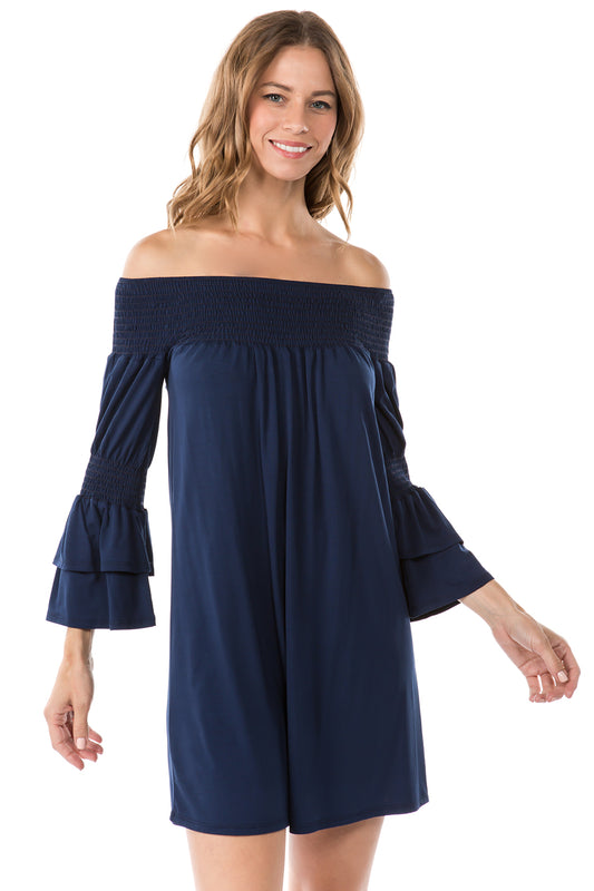DAISY OFF SHOULDER DRESS (NAVY)- VD1885