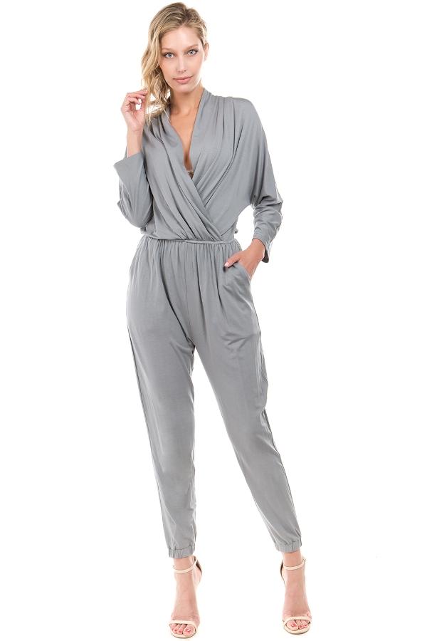 BROOKLYN LONG SLEEVE JUMPSUIT (GREY)- VD2202