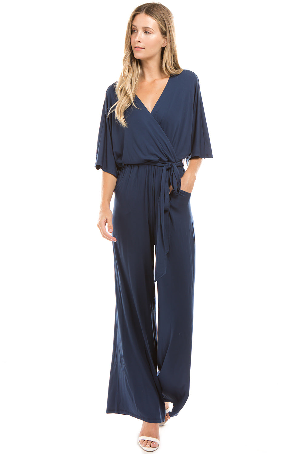 PHOEBE KIMONO SLEEVE JUMPSUITS (NAVY)-VD2348