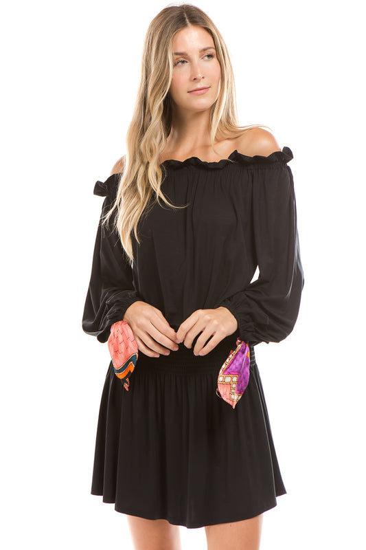 SLOANE OFF SHOULDER DRESS (BLACK)-VD2351