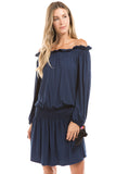 SLOANE OFF SHOULDER DRESS (NAVY)-VD2351