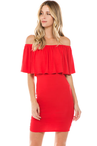 CROSELLA OFF SHOULDER DRESS(RED)- VD2417