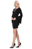 MICHELLE BELL SLEEVE CROSS NECK DRESS (Black) - VD2608