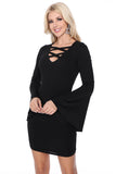 MICHELLE BELL SLEEVE CROSS NECK DRESS (Black) - VD2608