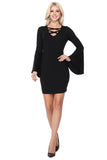 MICHELLE BELL SLEEVE CROSS NECK DRESS (Black) - VD2608
