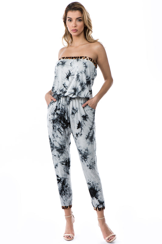 JULIA JUMPSUITS (BLACK/WHITE TIE DYE)- VD2714T