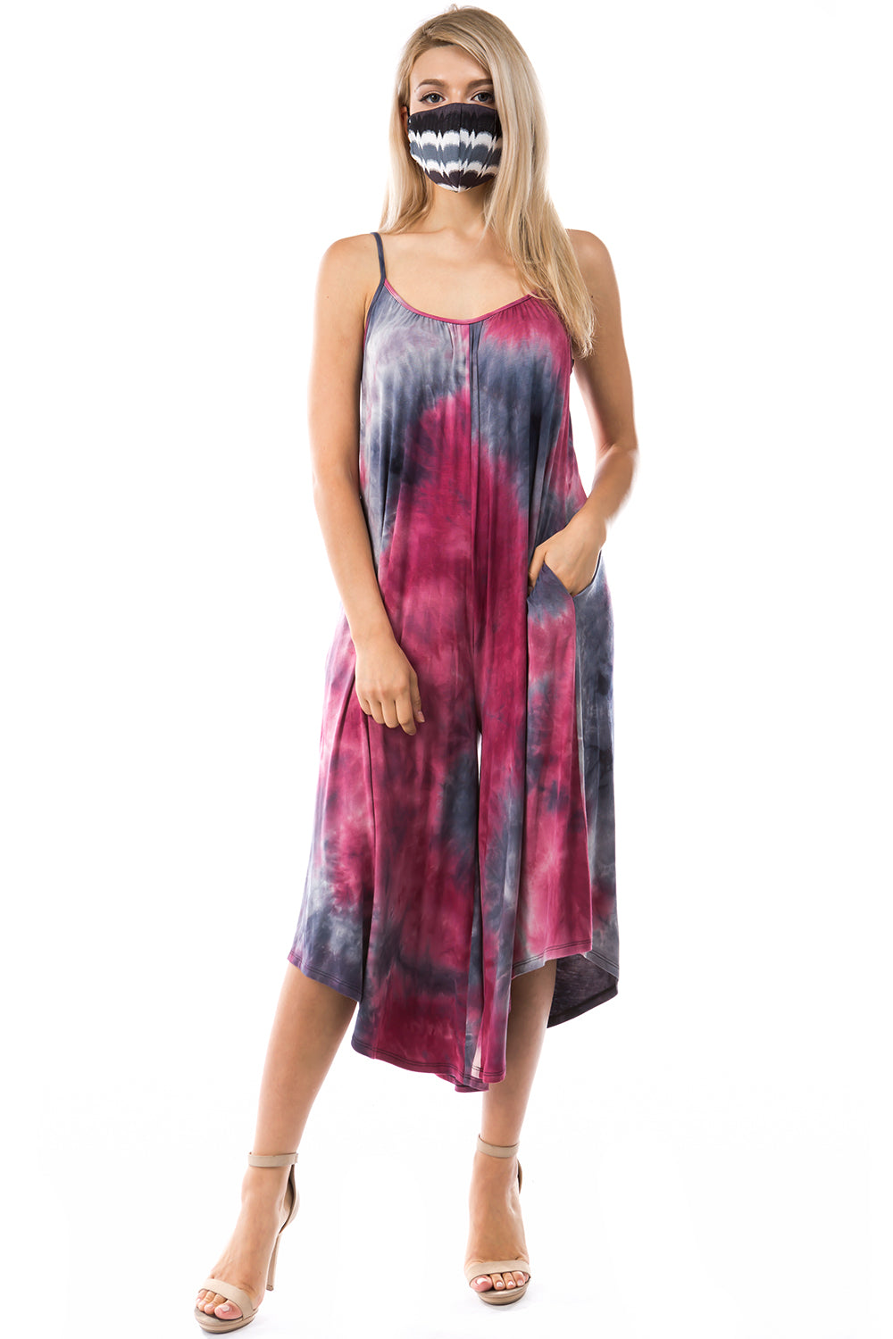 AGNES WIDE CAPRI JUMPSUITS (DARK MOON TIE DYE)- VD2765T